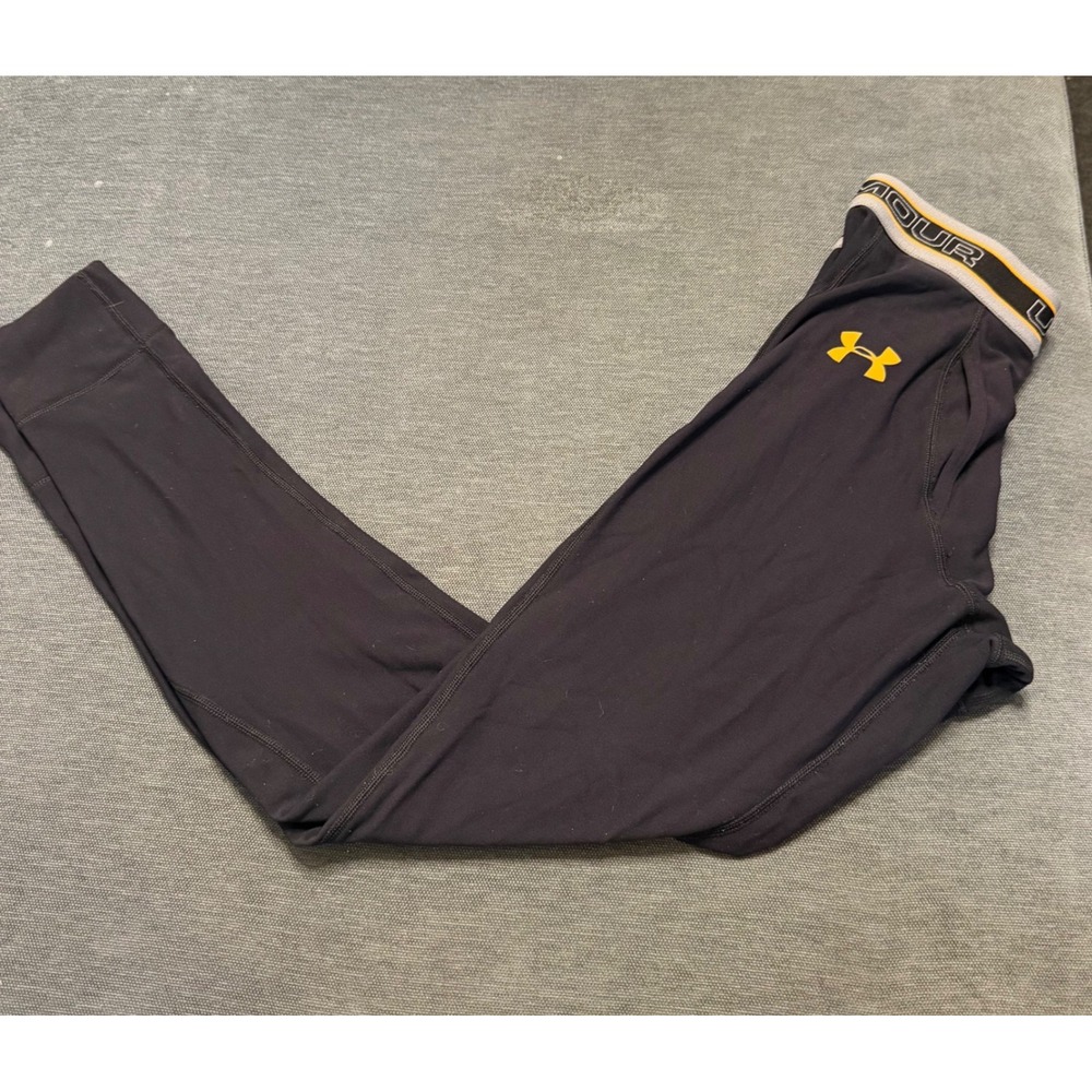 Under Armour Mens HeatGear Compression Leggings Black Yellow Base Layer Tights